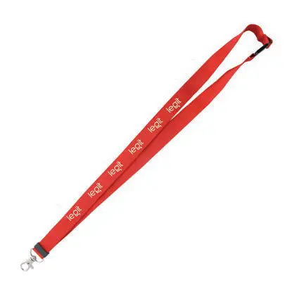 Polyester neck strap with safety release and carabiner