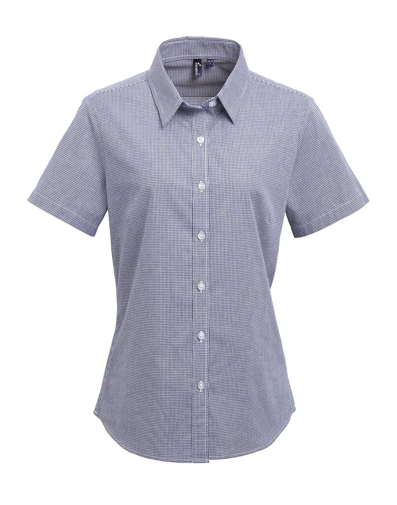 PR321 · Ladies' Microcheck (Gingham) Short Sleeve Shirt Cotton