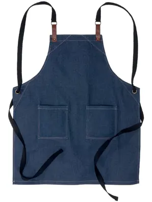 Long, adjustable kitchen apron in 280 g/m² denim cotton