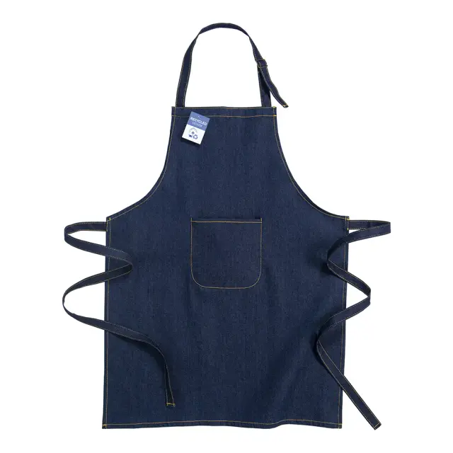 Long, adjustable kitchen apron in 220 g/m² recycled denim cotton