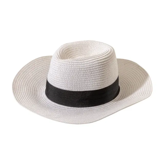 Wide-brimmed paper and polyester hat