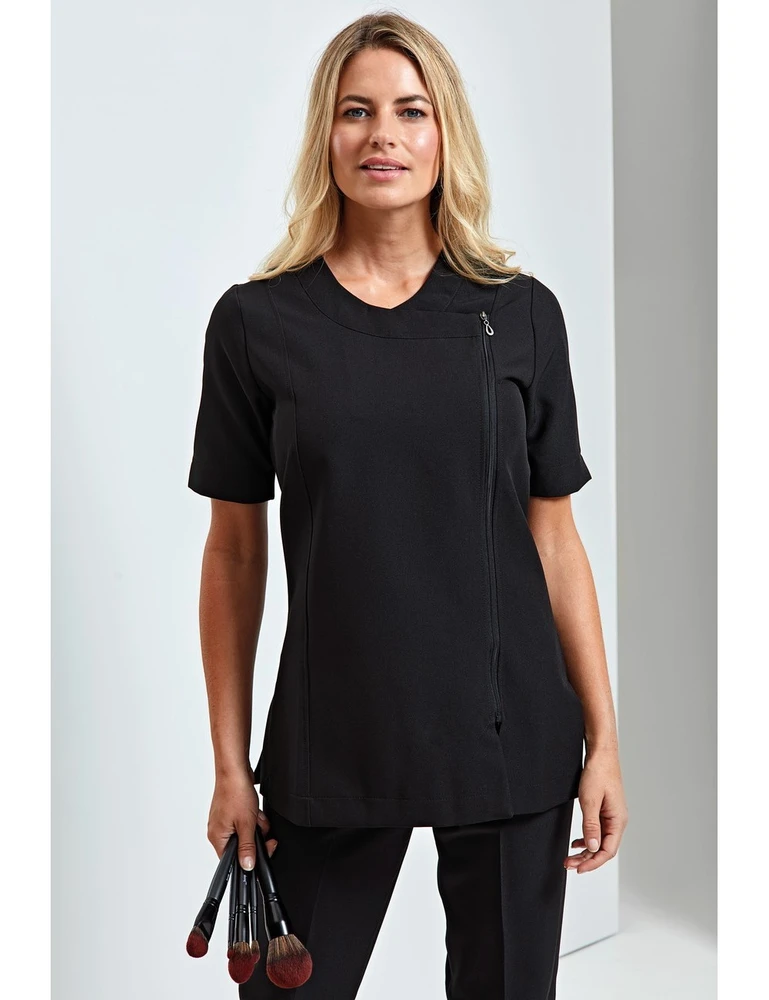 PR686 · "Camellia" Beauty & Spa Tunic Asymmetric Zip Front Tunic