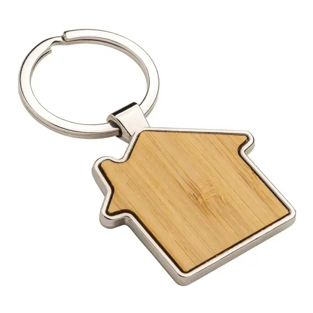 House-shaped bamboo keyring