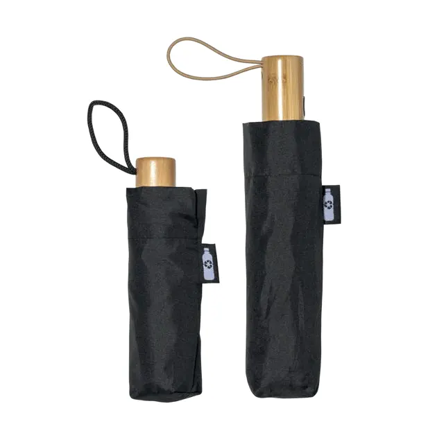 Mini folding umbrella with manual opening in 190T R-PET pongee, with matching case