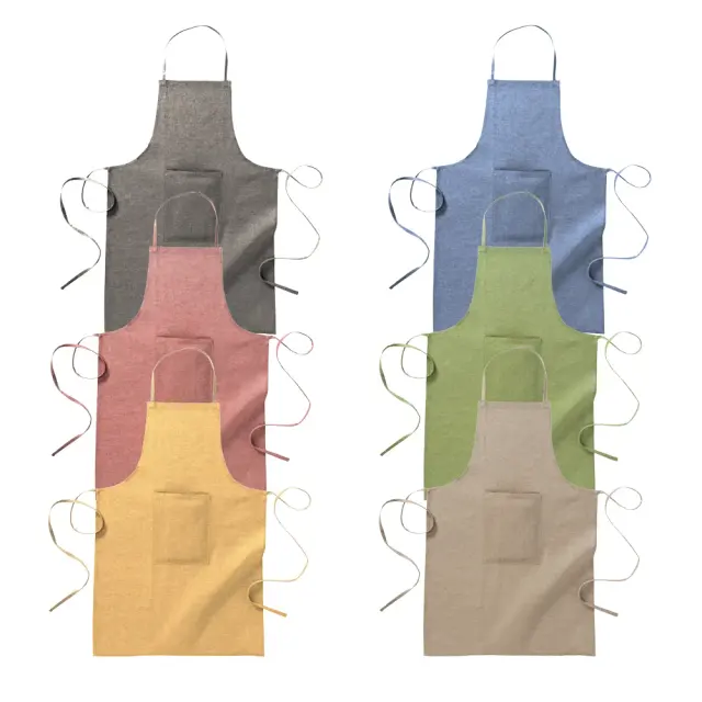 Long kitchen apron in 150 gsm recycled cotton