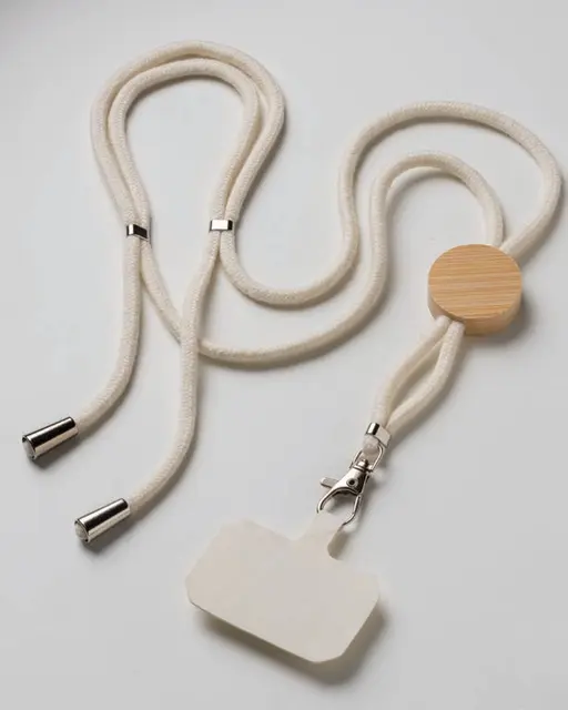 Cotton badge/cell phone lanyard with customization tag and bamboo insert