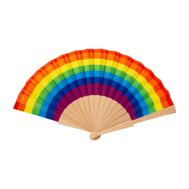 Rainbow fan made of polyester and wooden handle