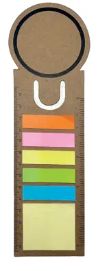 Cardboard ruler bookmark. Sticky notes for