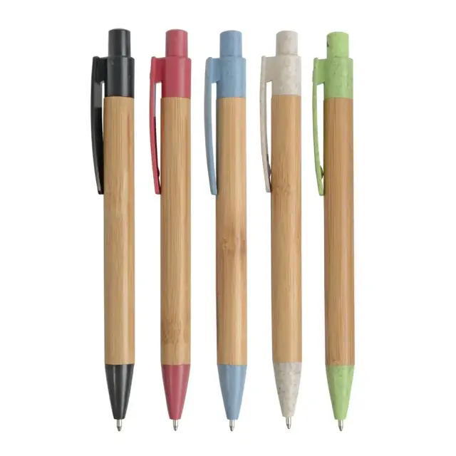Bamboo click pen with colorful wheat straw and PP details