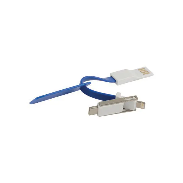 Plastic and metal USB charging cable with 3 adapters: micro USB, Lightning, USB Type-C