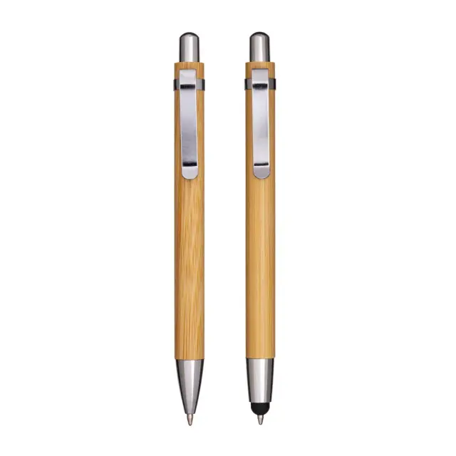 Set of two bamboo retractable pens