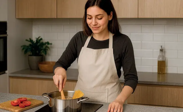 Long kitchen apron in 200 g/m² organic cot ton