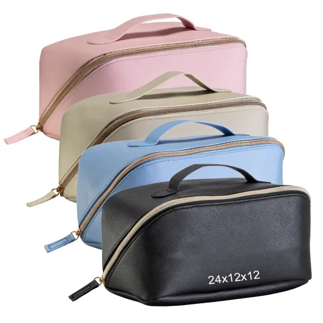 PU travel beauty case. Zip closure and
