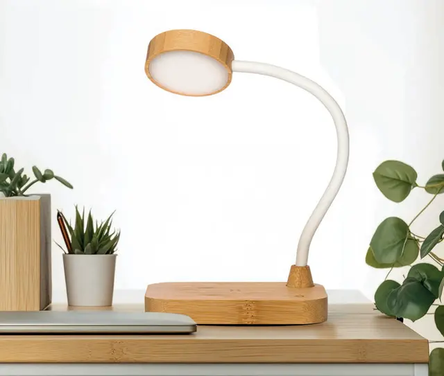 Multifunctional bamboo lamp with 15W wireless charger