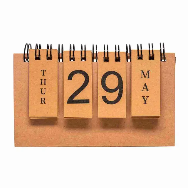 Perpetual desk calendar made of recycled cardboard with spiral