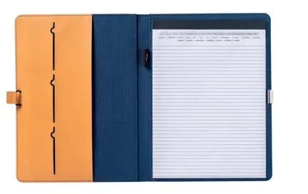 R-PET conference folder with metal clasp and elastic band