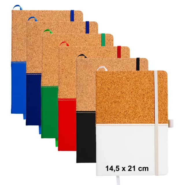 Notebook with cork cover and colored PU band